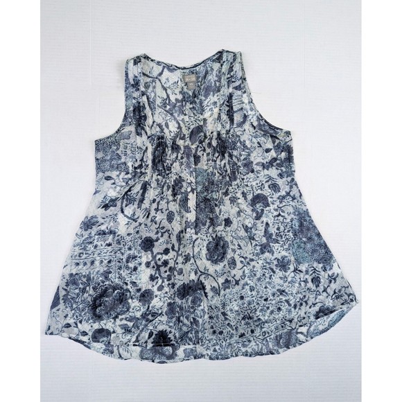 Converse One Star Women's XS Loose Fit Blue Floral Sheer Sleeveless Pleated Top - Picture 4 of 11